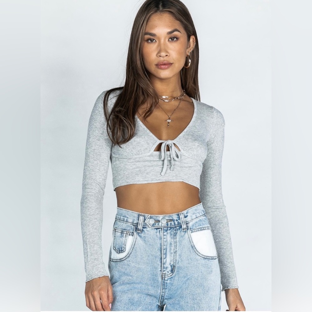 Princess Polly, gray, long sleeve crop top